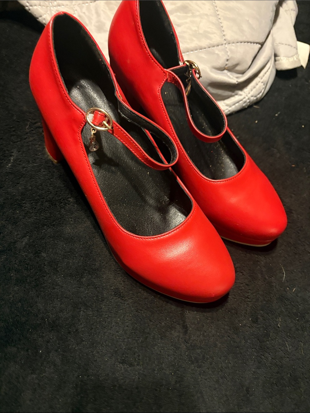 Red Mary Jane Block Heel Pumps - Women's